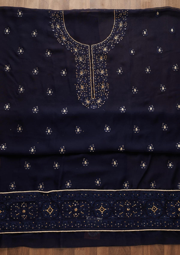 Navy Blue Stonework Georgette  Unstitched Salwar Suit - Koskii