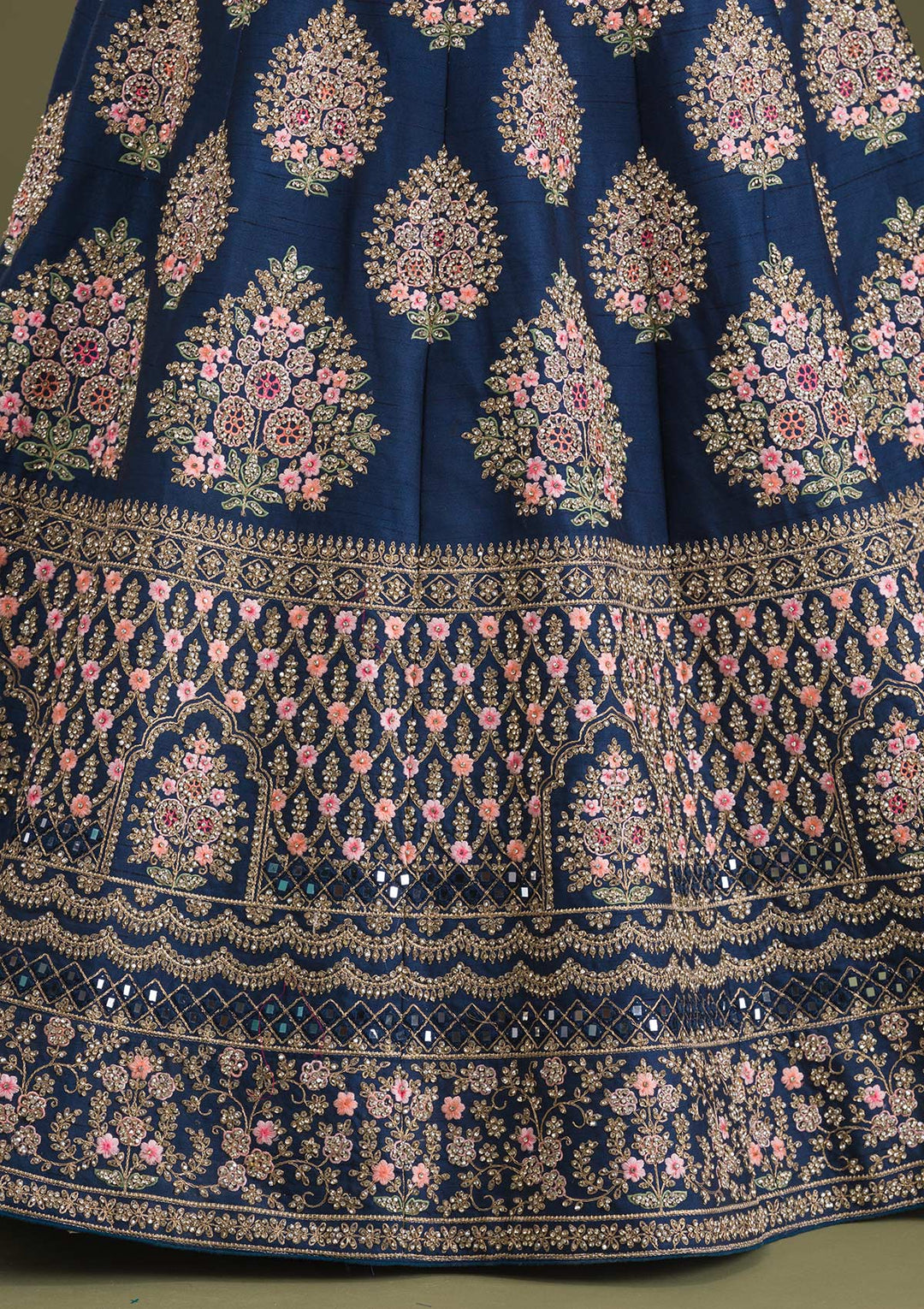 Navy Blue Stonework Raw Silk Readymade Lehenga-Koskii