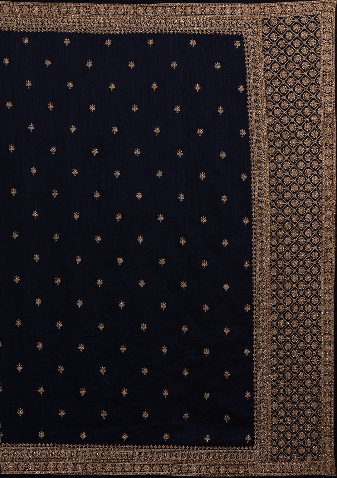 Navy Blue Stonework Raw Silk Designer Saree - koskii