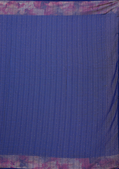 Navy Blue Stonework Raw Silk Saree-Koskii