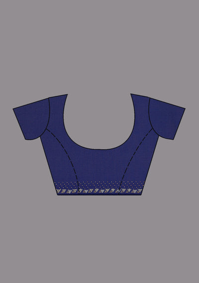 Navy Blue Stonework Satin Saree-Koskii
