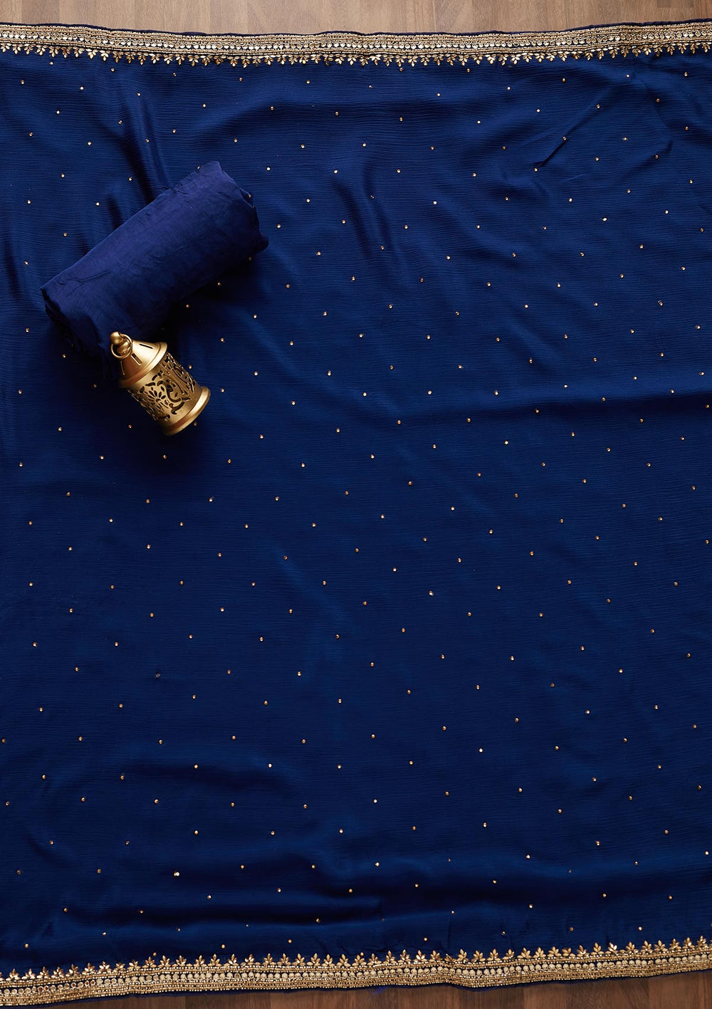 Navy Blue Stonework Semi Crepe Designer Unstitched Salwar Suit - Koskii
