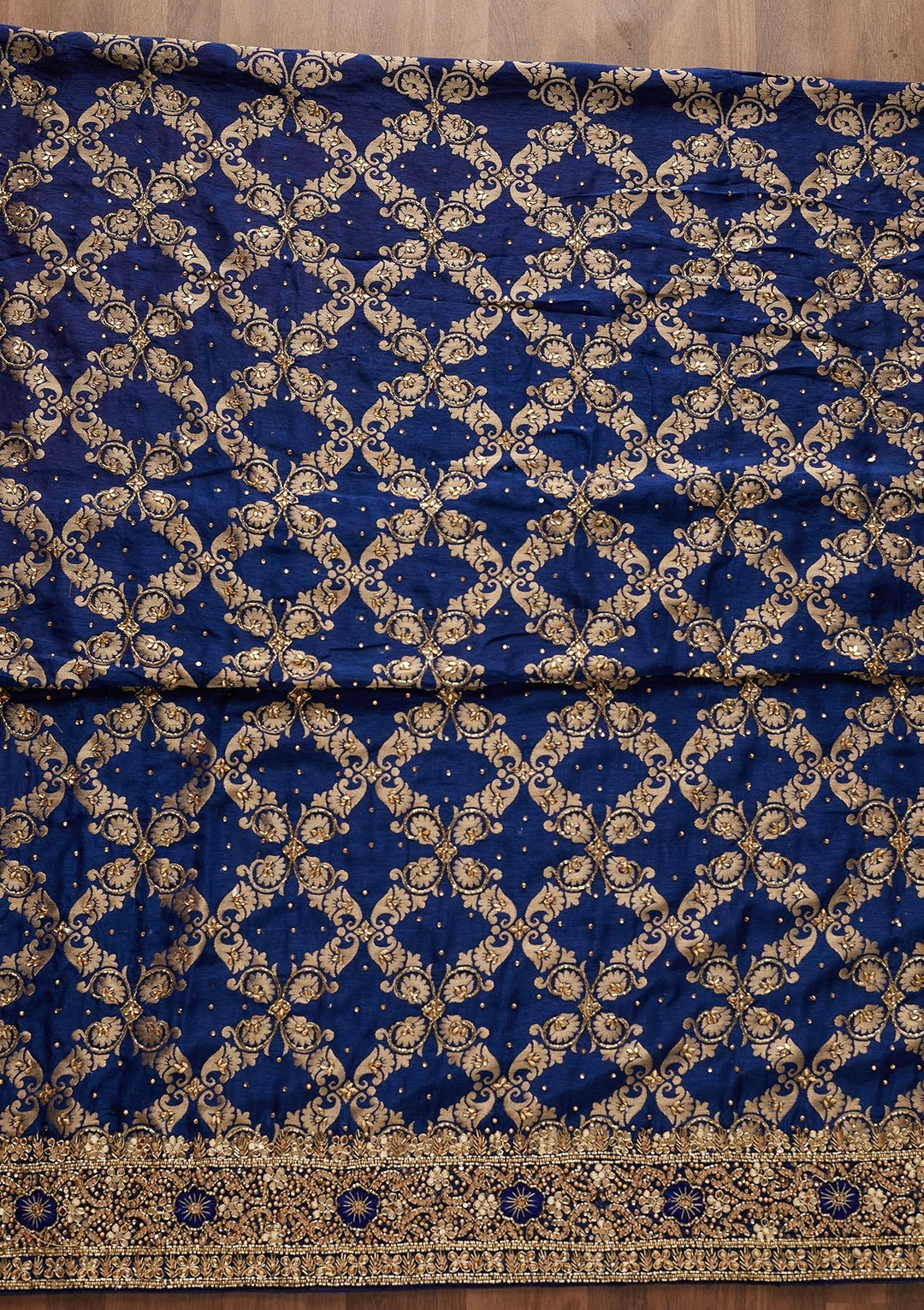 Navy Blue Stonework Semi Crepe Designer Unstitched Salwar Suit - Koskii
