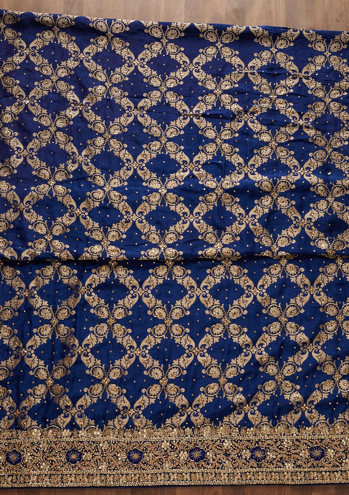 Navy Blue Stonework Semi Crepe Designer Unstitched Salwar Suit - Koskii