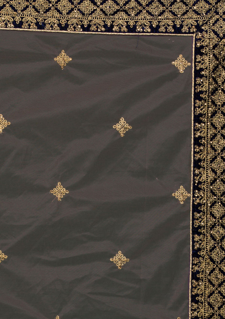 Navy Blue Stonework Velvet Lehenga-koskii