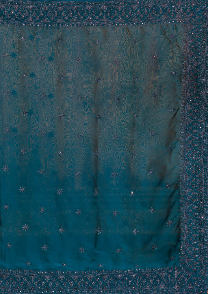 Navy Blue Swarovski Satin Saree-Koskii