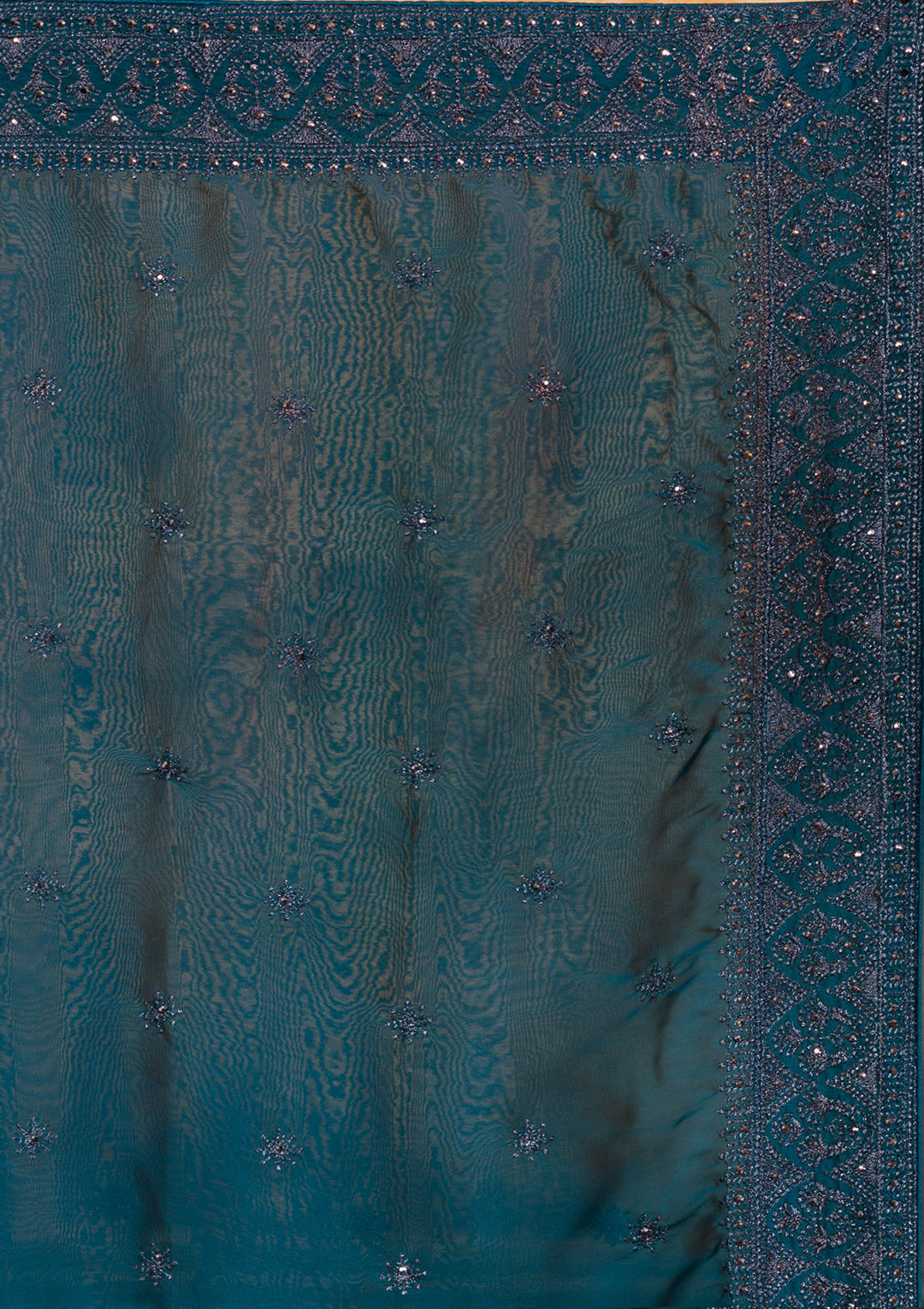 Navy Blue Swarovski Satin Saree-Koskii