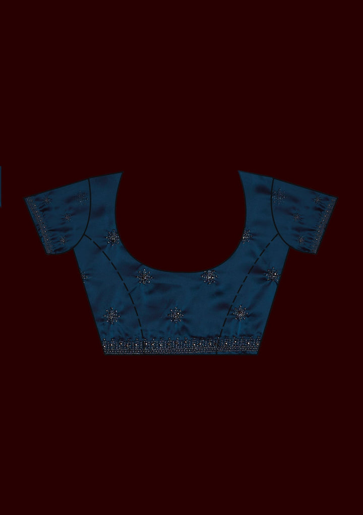 Navy Blue Swarovski Art Silk Designer Saree - Koskii