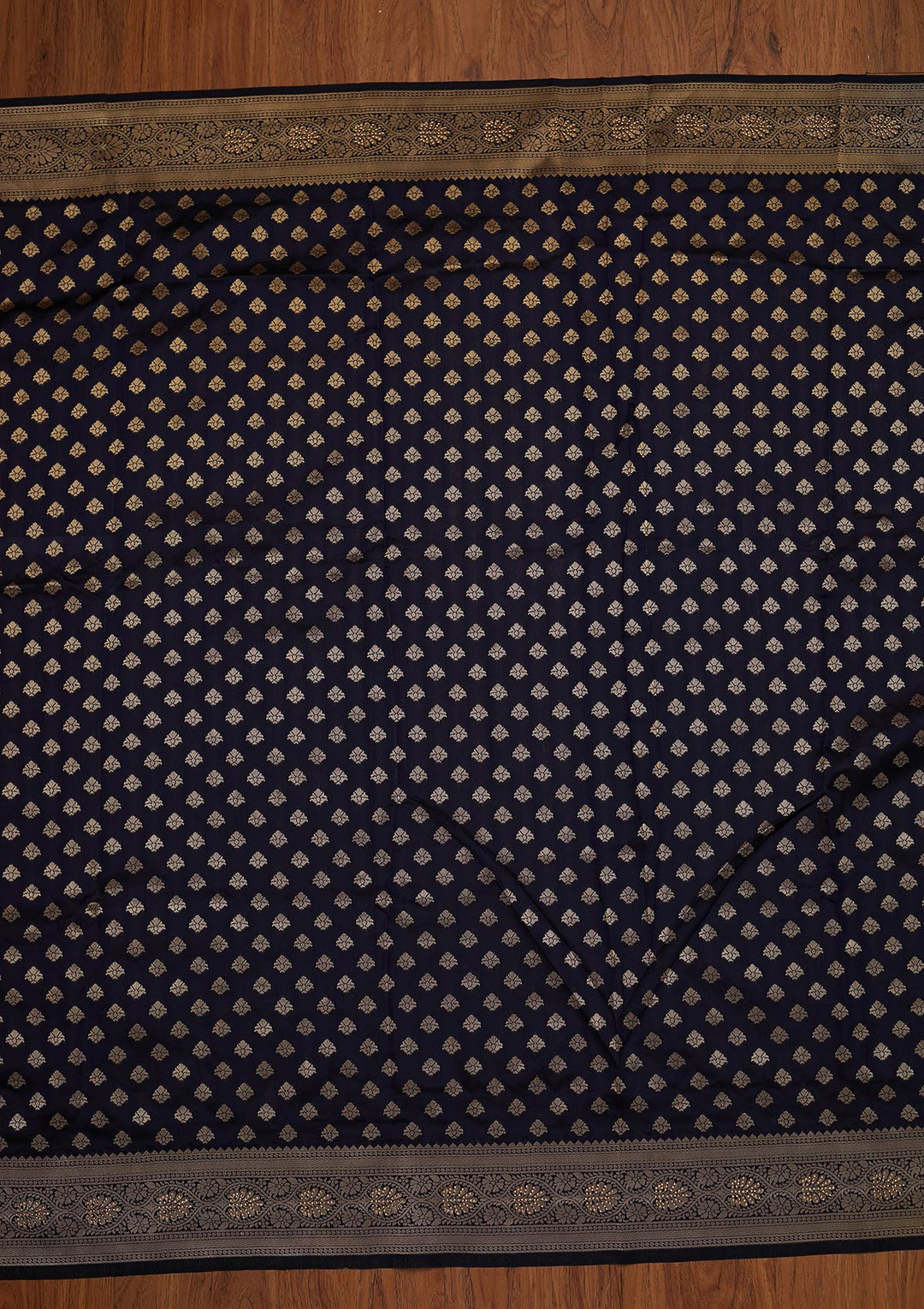 Navy Blue Swarovski Brocade Designer Saree - koskii