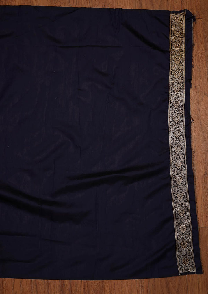 Navy Blue Swarovski Brocade Designer Saree - koskii
