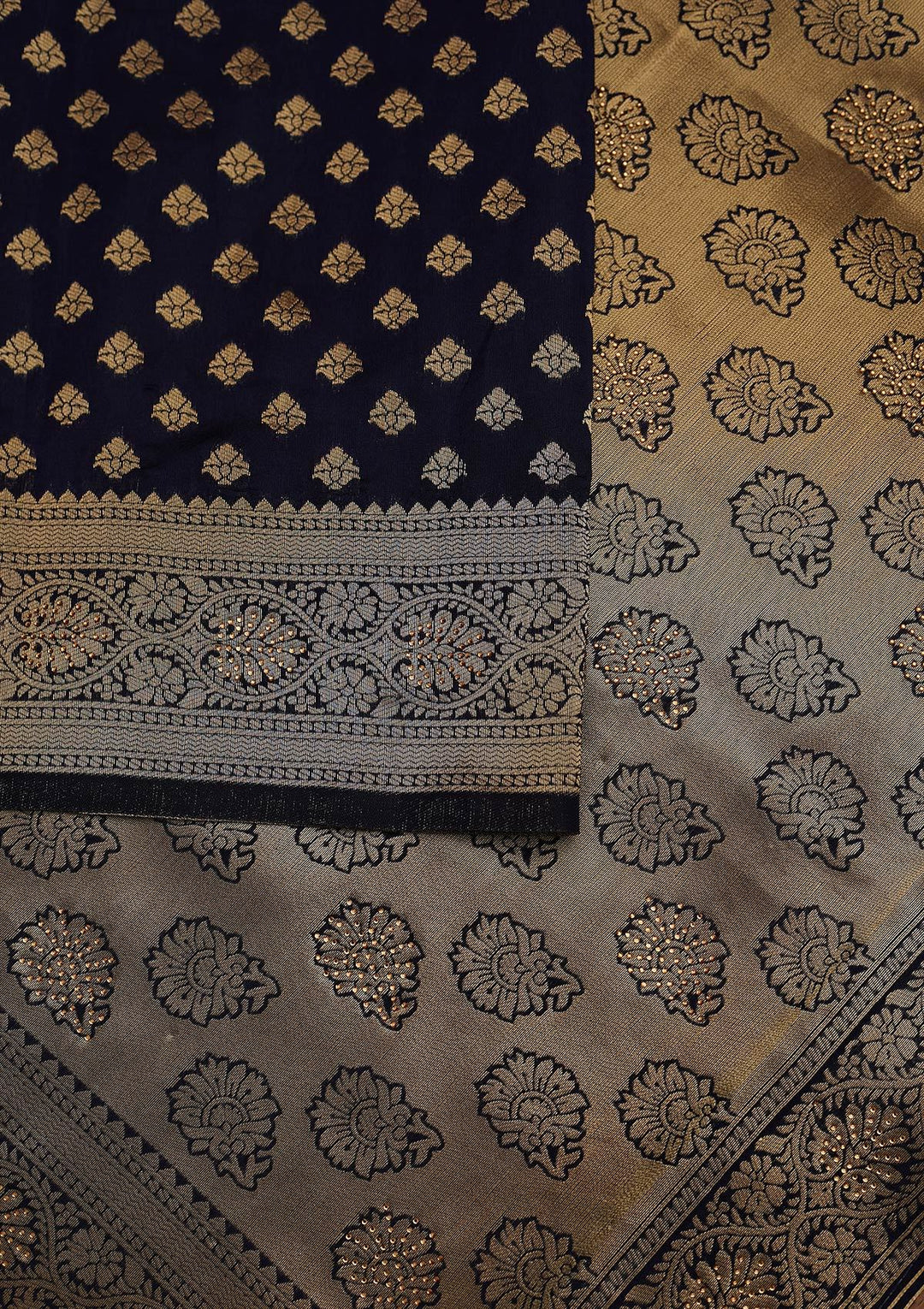 Navy Blue Swarovski Brocade Designer Saree - koskii