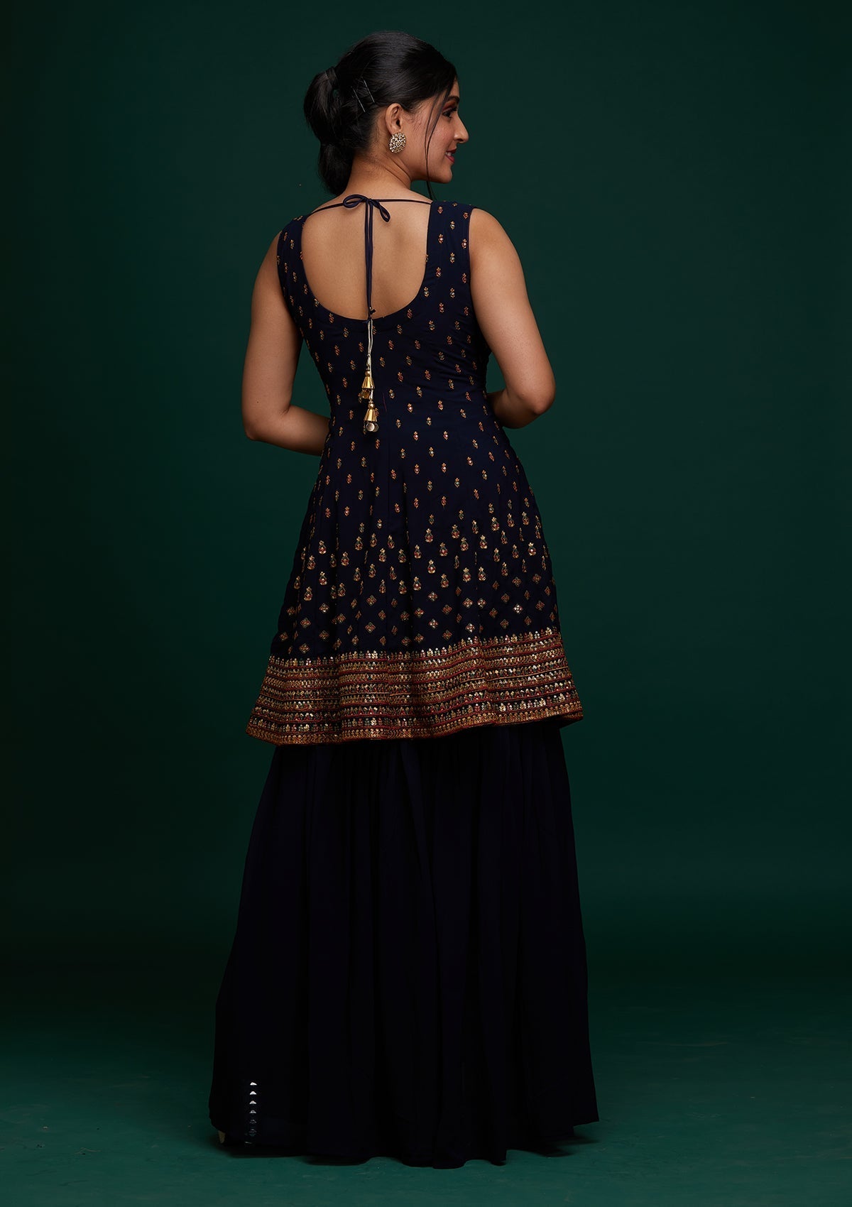 Navy Blue Swarovski Georgette Designer Salwar Suit - Koskii