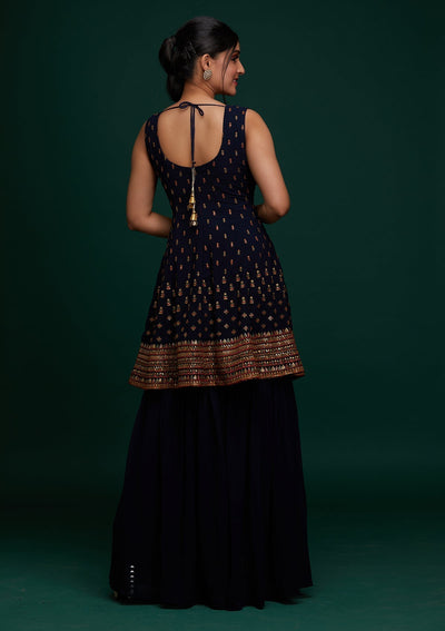 Navy Blue Swarovski Georgette Designer Salwar Suit - Koskii