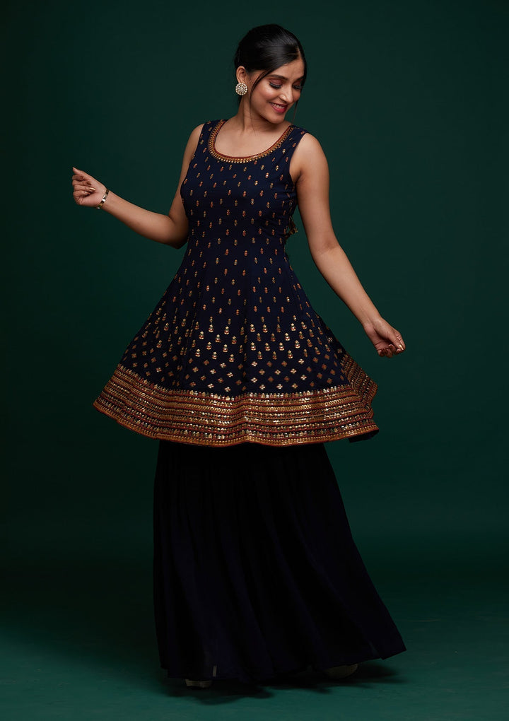 Navy Blue Swarovski Georgette Designer Salwar Suit - Koskii