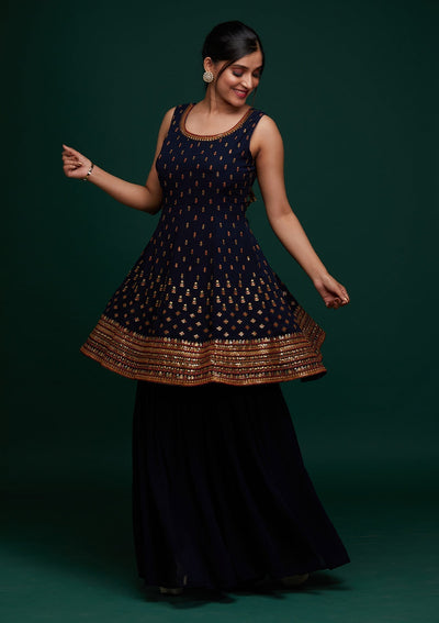 Navy Blue Swarovski Georgette Designer Salwar Suit - Koskii