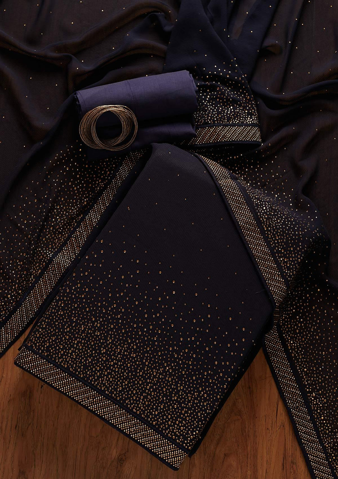 Navy Blue Swarovski Georgette Designer Unstitched Salwar Suit - koskii