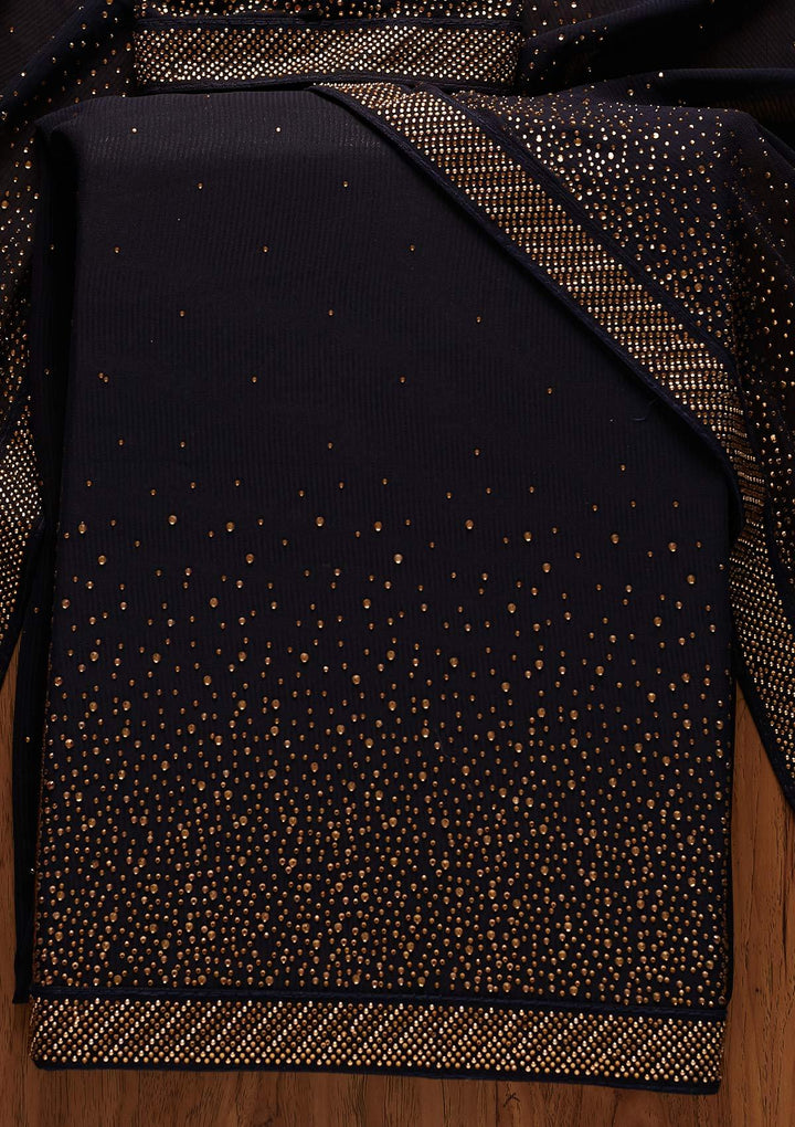 Navy Blue Swarovski Georgette Designer Unstitched Salwar Suit - koskii