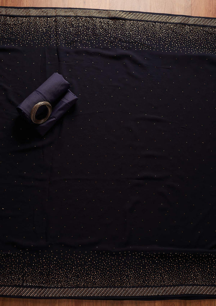 Navy Blue Swarovski Georgette Designer Unstitched Salwar Suit - koskii