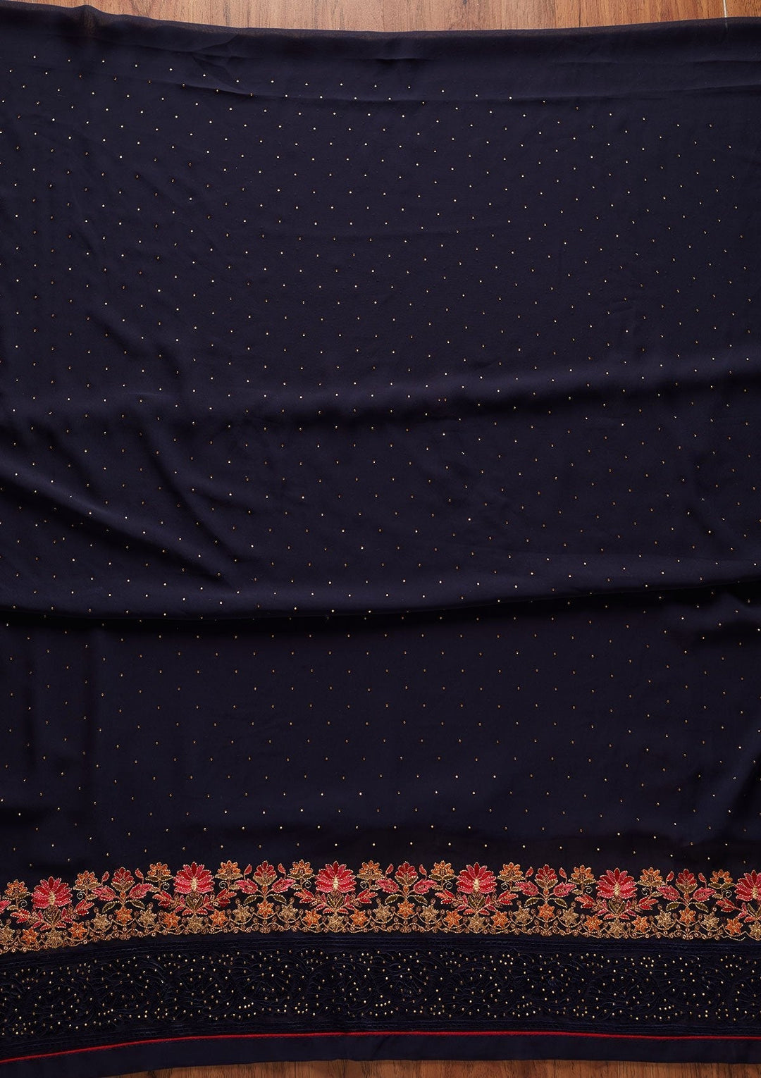 Navy Blue Swarovski Georgette Designer Unstitched Salwar Suit - koskii
