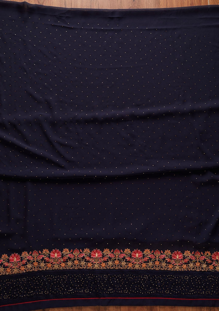 Navy Blue Swarovski Georgette Designer Unstitched Salwar Suit - koskii