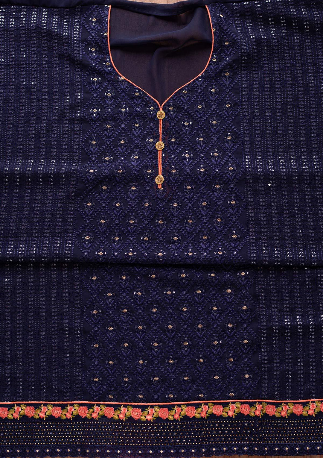 Navy Blue Swarovski Georgette Designer Semi-Stitched Salwar Suit - koskii