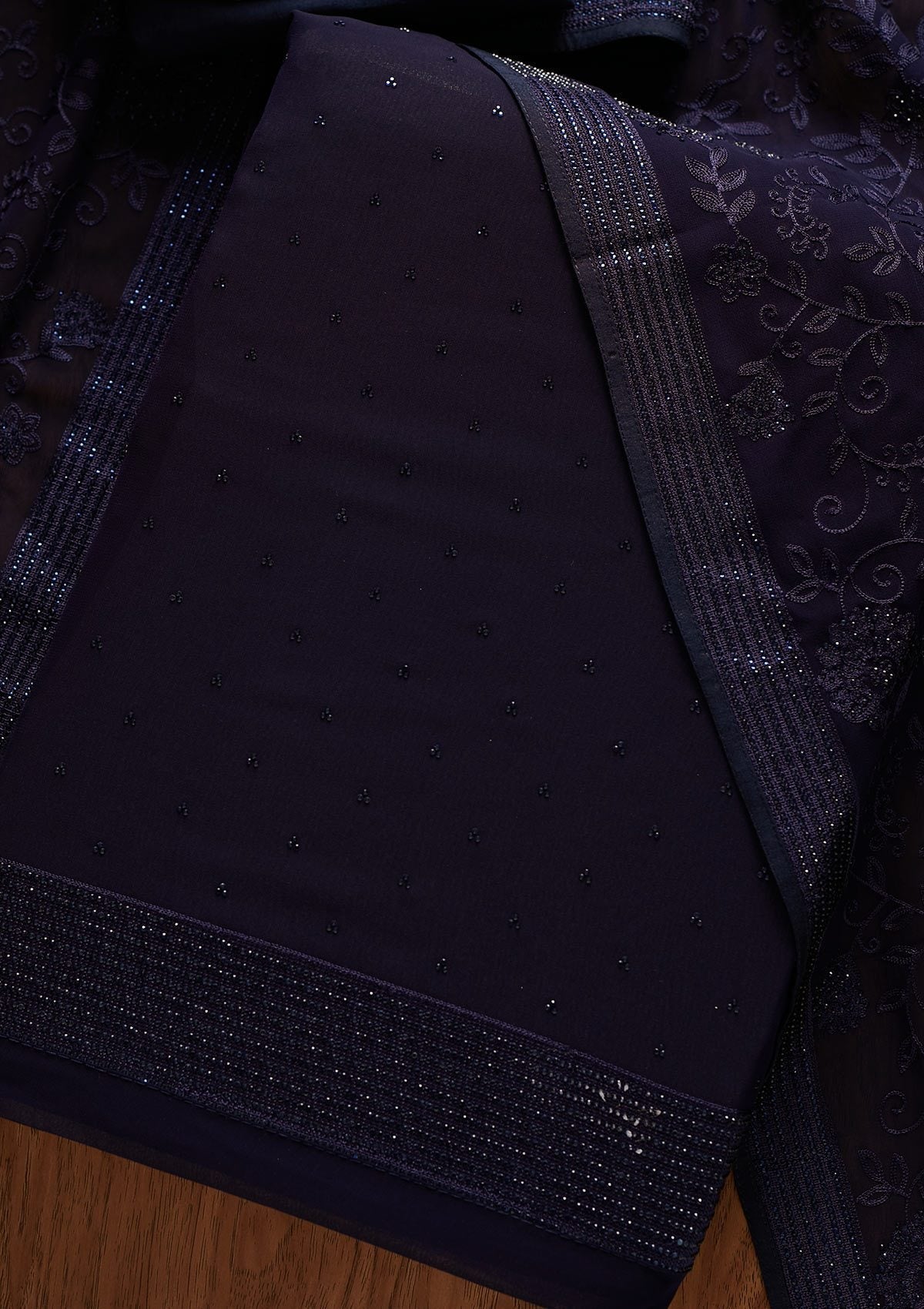 Navy Blue Swarovski Georgette Designer Unstitched Salwar Suit - koskii