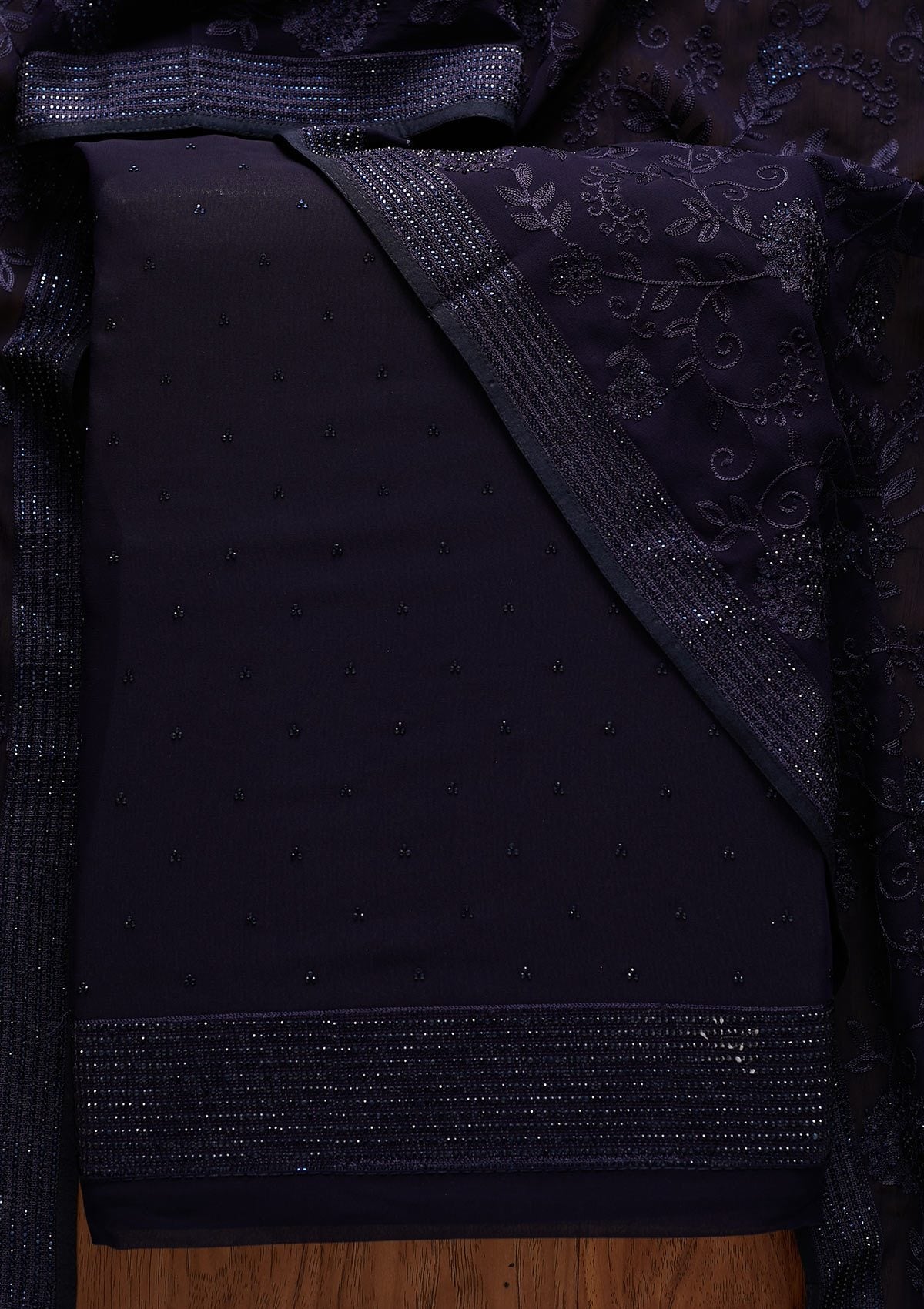 Navy Blue Swarovski Georgette Designer Unstitched Salwar Suit - koskii