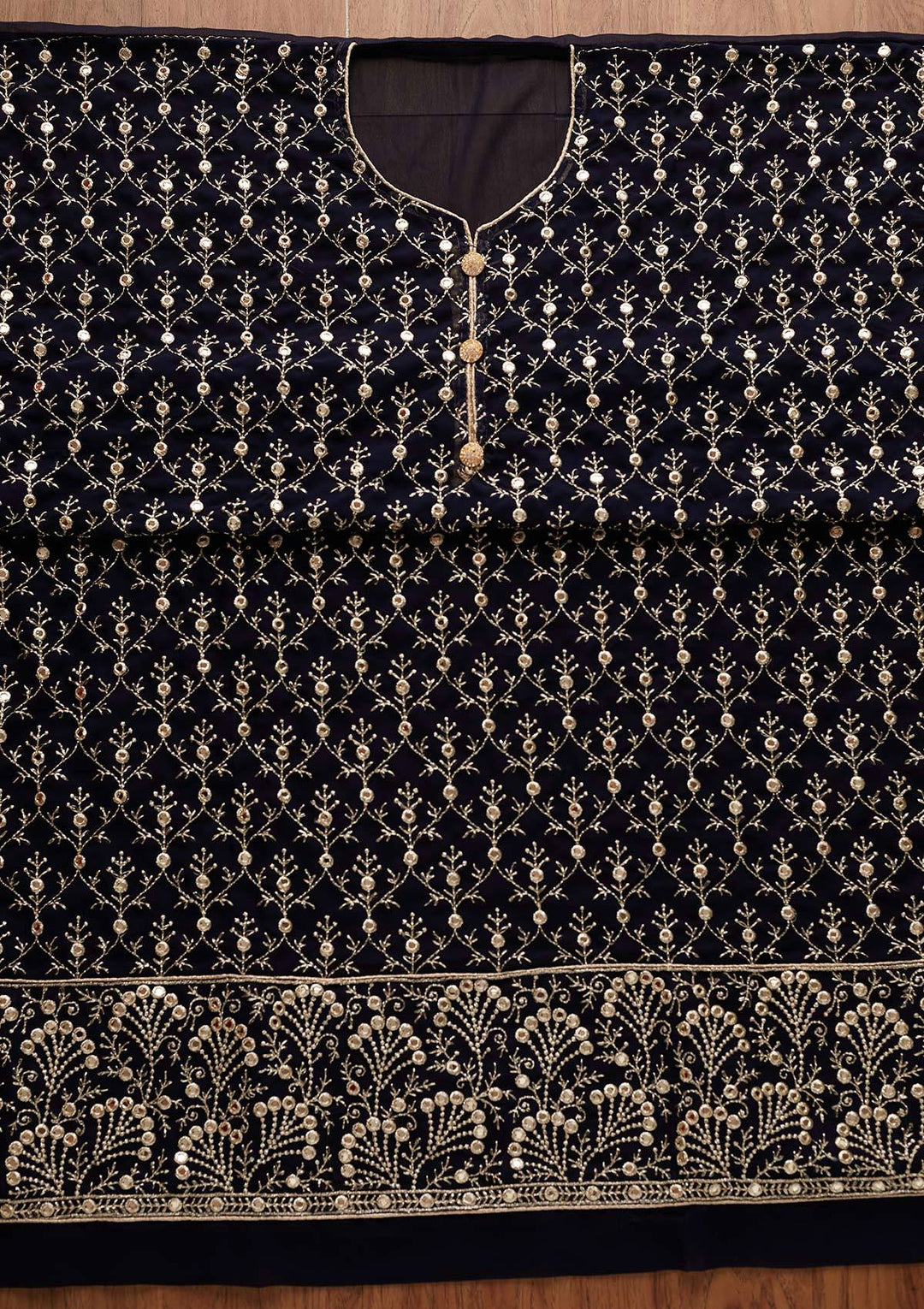 Navy Blue Swarovski Georgette Designer Unstitched Salwar Suit - Koskii