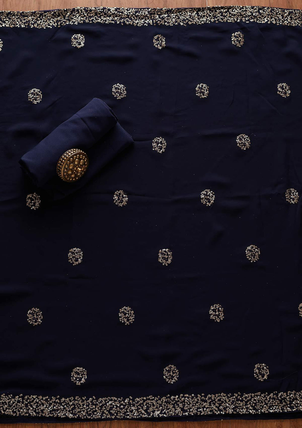 Navy Blue Swarovski Georgette Designer Unstitched Salwar Suit - koskii