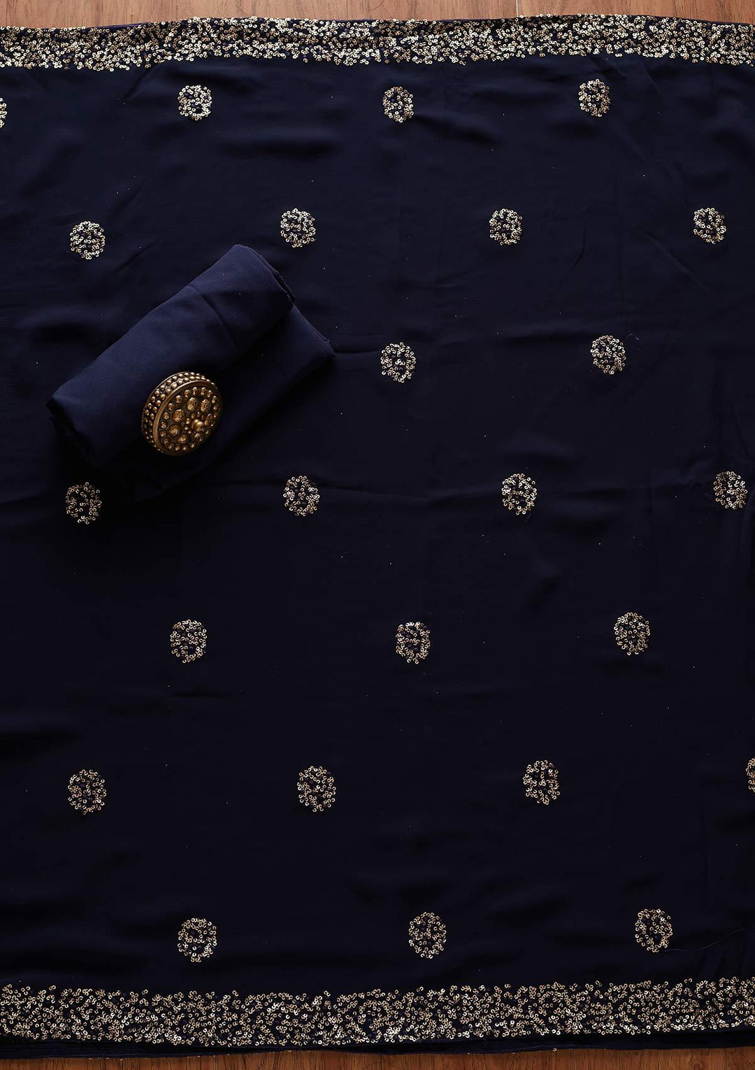Navy Blue Swarovski Georgette Designer Unstitched Salwar Suit - koskii