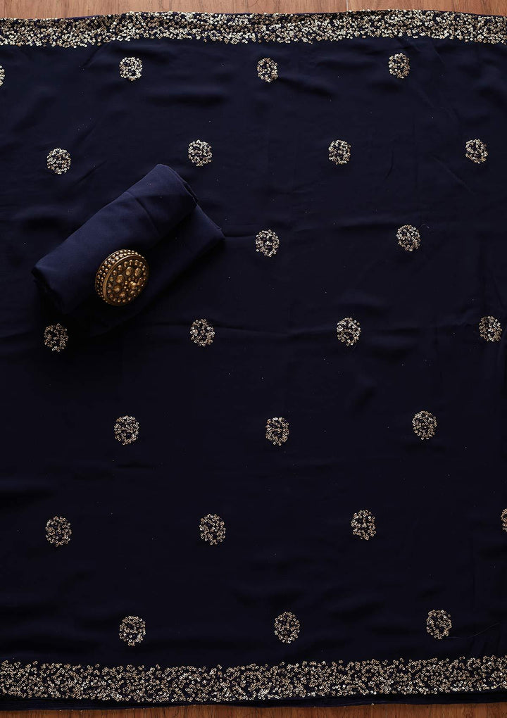 Navy Blue Swarovski Georgette Designer Unstitched Salwar Suit - koskii