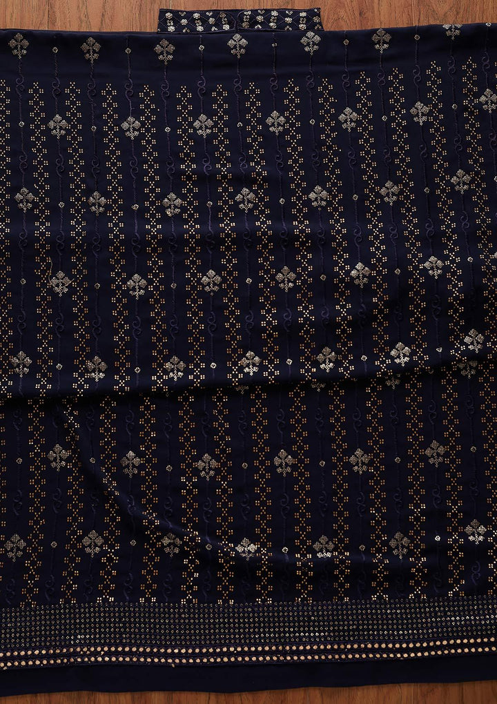 Navy Blue Swarovski Georgette Designer Unstitched Salwar Suit - koskii