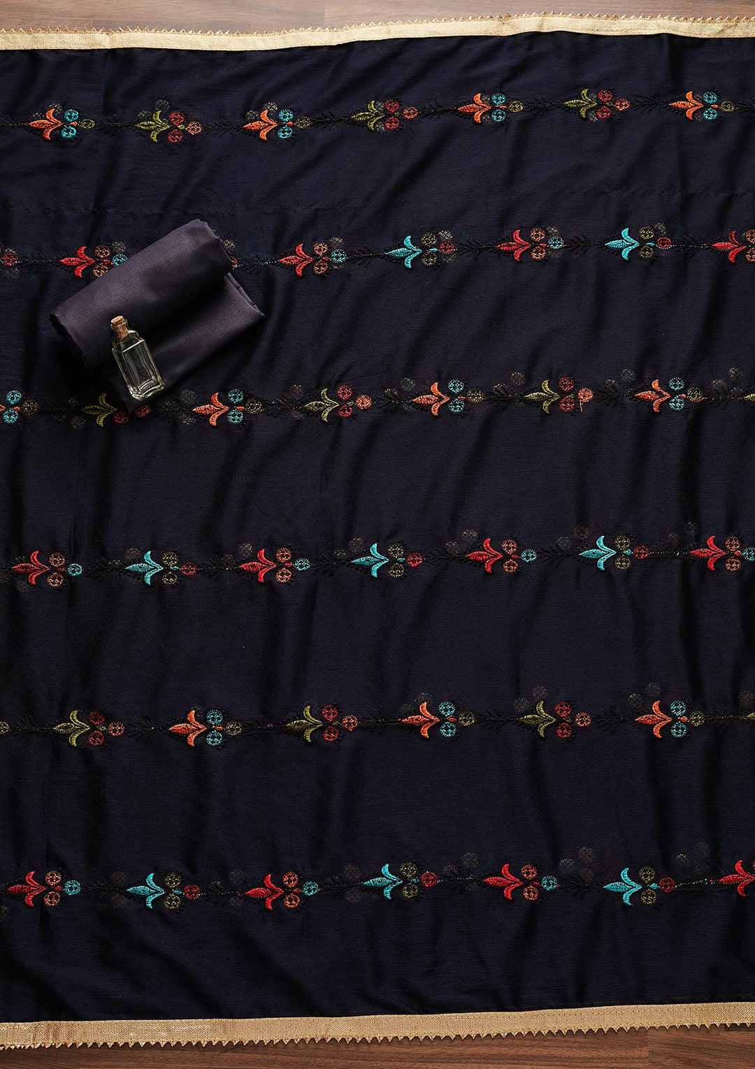 Navy Blue Swarovski Georgette Designer Unstitched Salwar Suit - Koskii