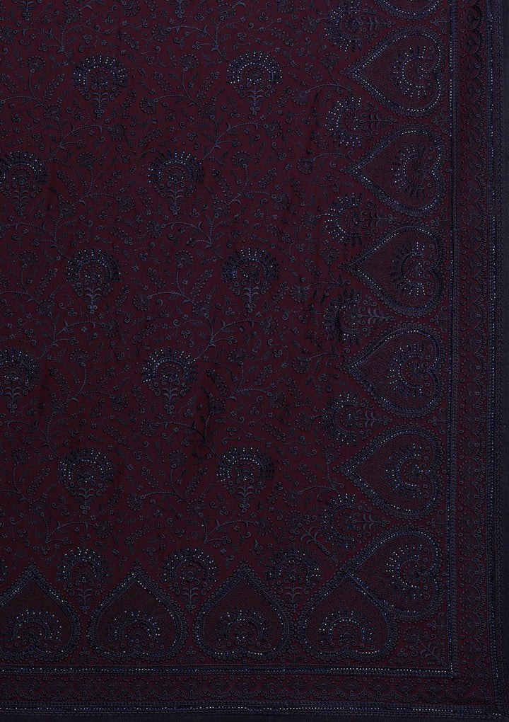 Navy Blue Swarovski Georgette Designer Saree - koskii