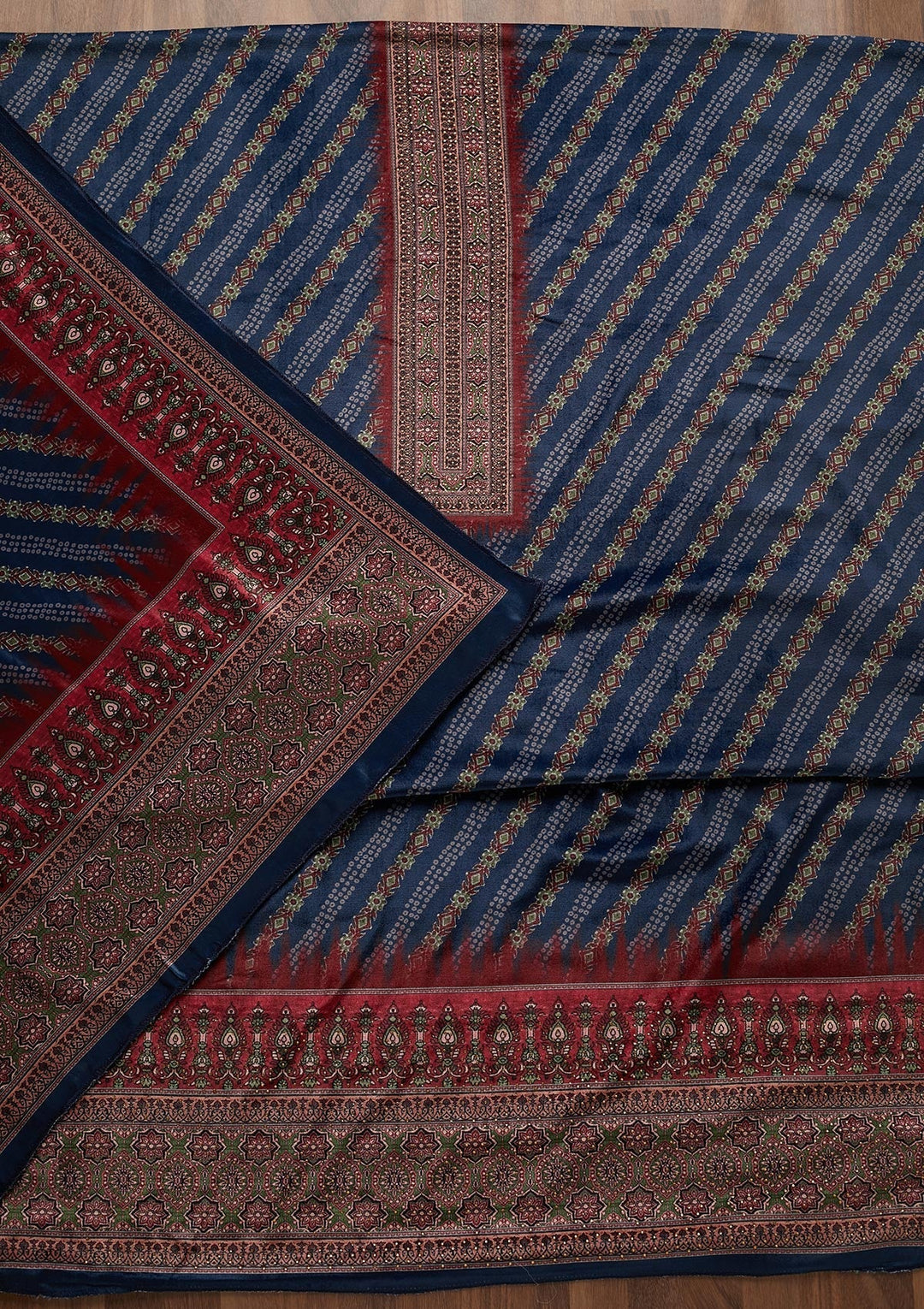 Navy Blue Swarovski Velvet Unstitched Salwar Suit - Koskii