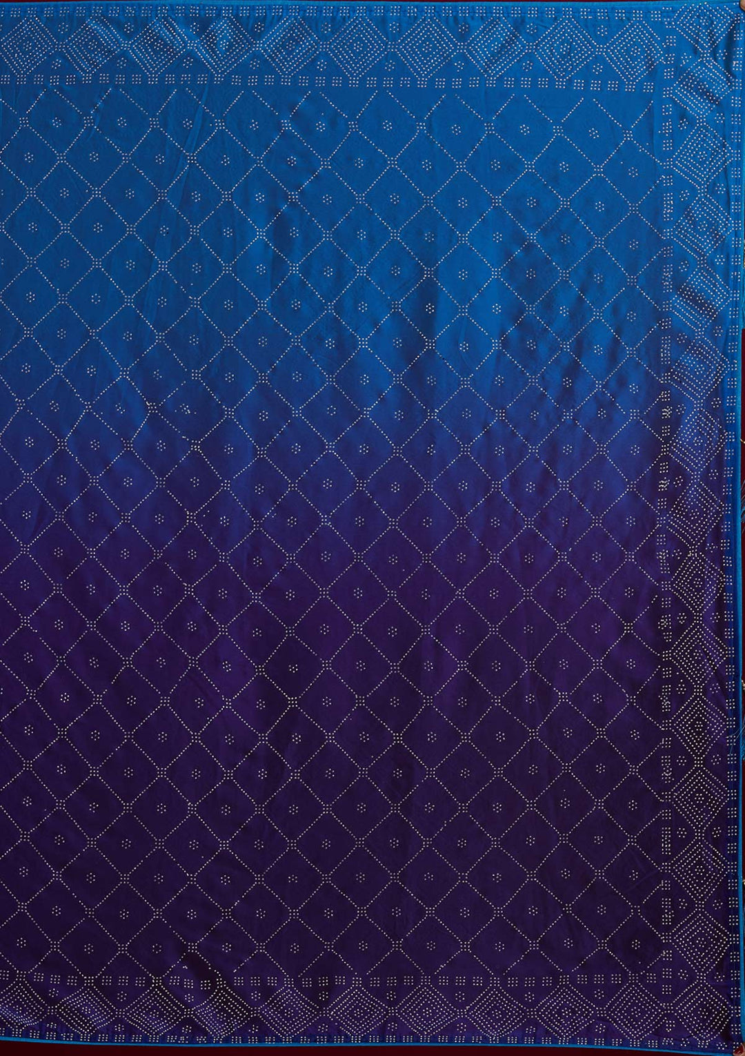 Navy Blue Swarovski Semi Crepe Designer Saree - Koskii