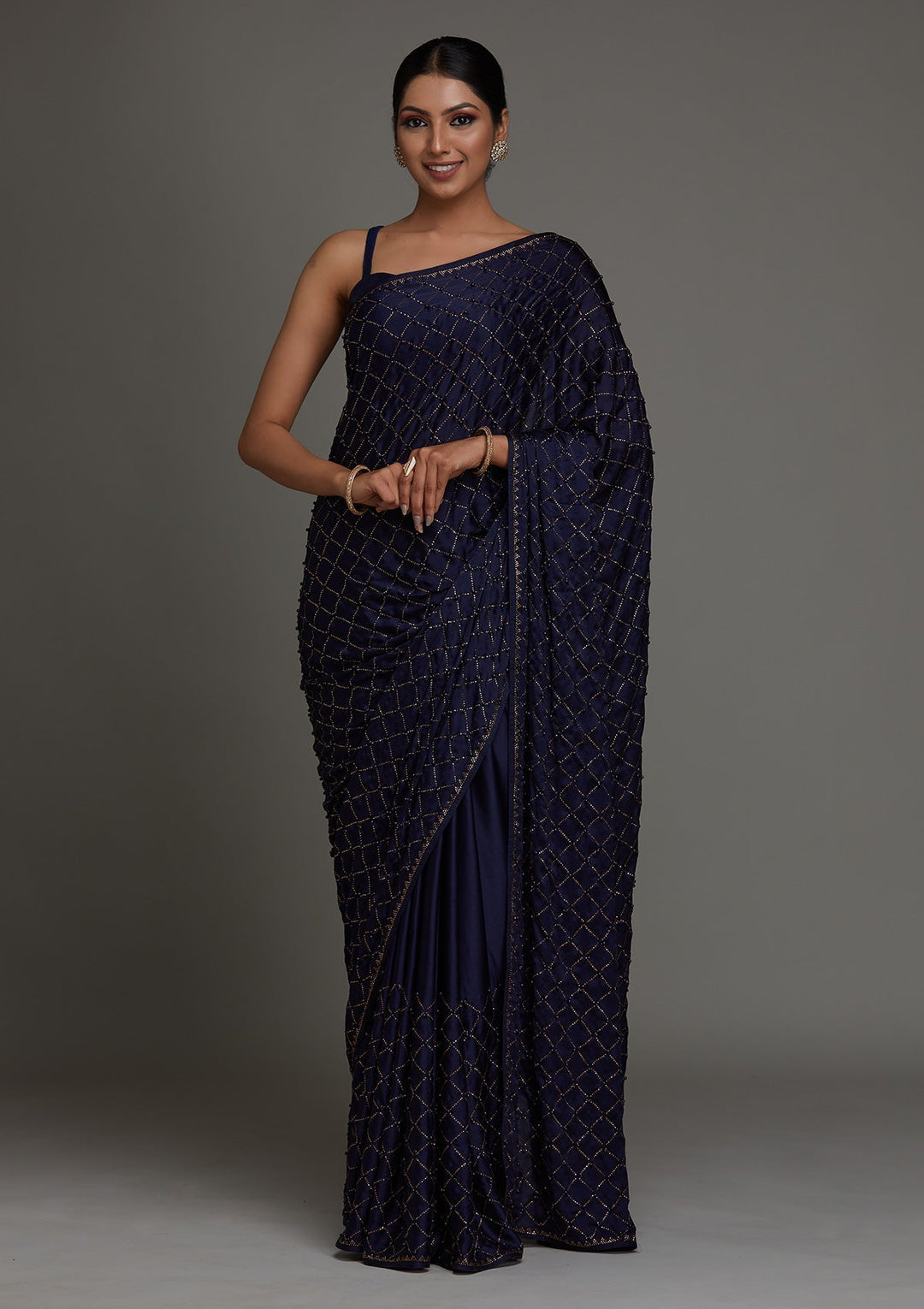 Navy Blue Swarovski Shimmer Saree- Koskii