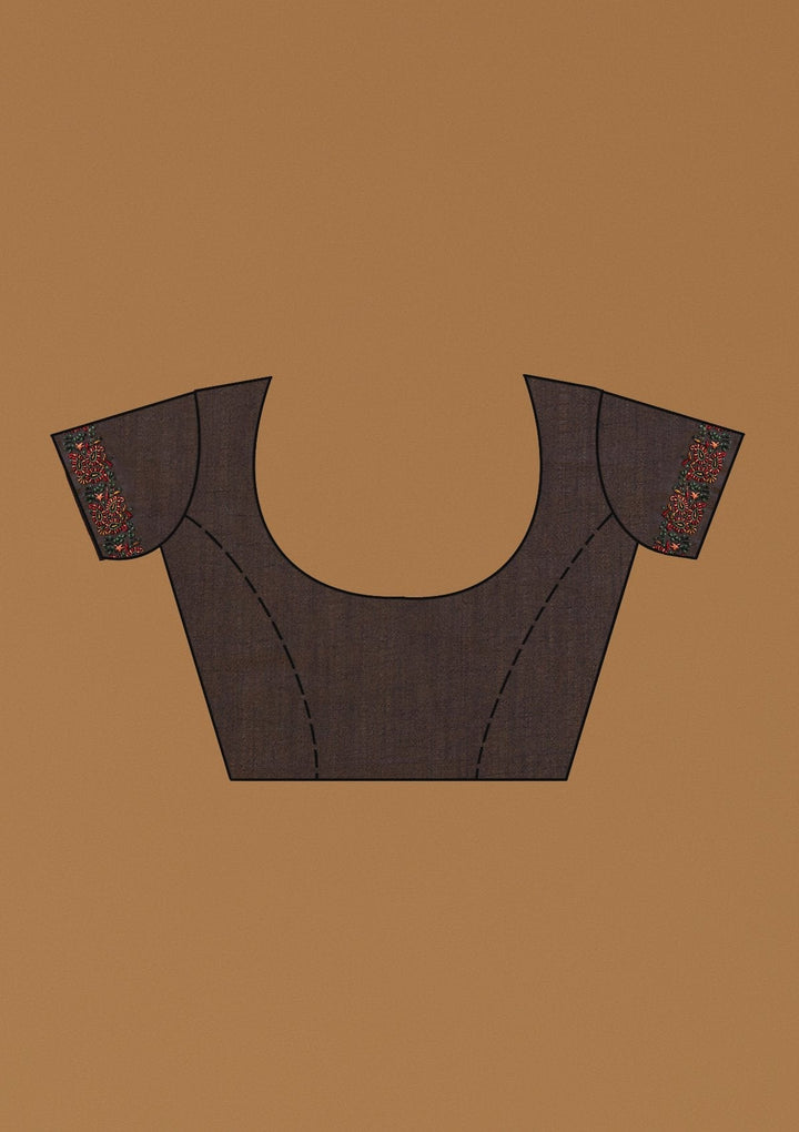 Navy Blue Threadwork Art Silk Designer Saree - koskii