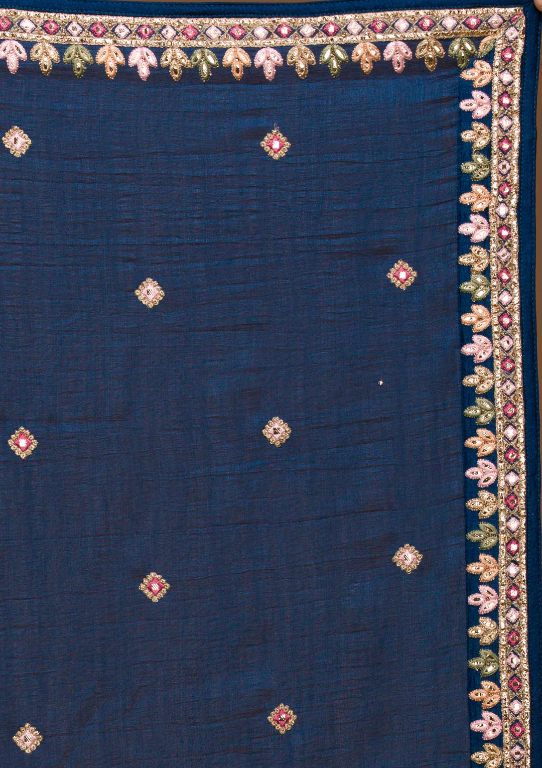 Navy Blue Threadwork Georgette Designer Lehenga-Koskii