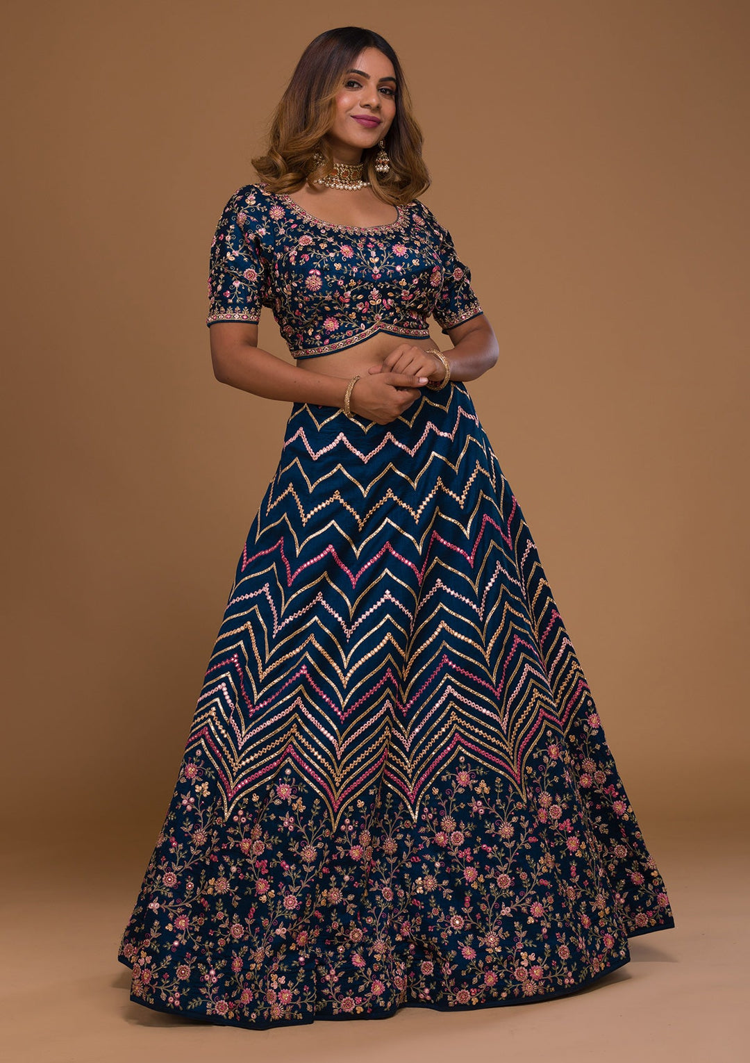 Navy Blue Threadwork Georgette Designer Lehenga-Koskii