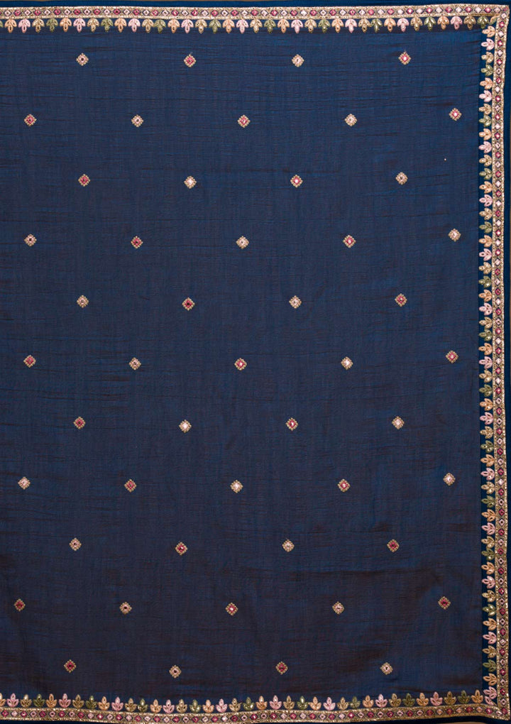 Navy Blue Threadwork Georgette Designer Lehenga-Koskii
