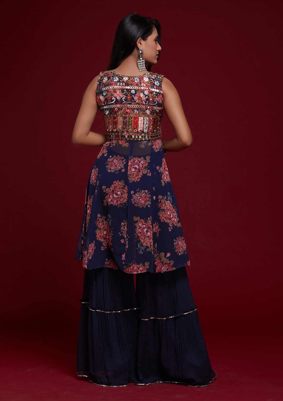 Navy Blue Threadwork Georgette Designer Salwar Suit - Koskii