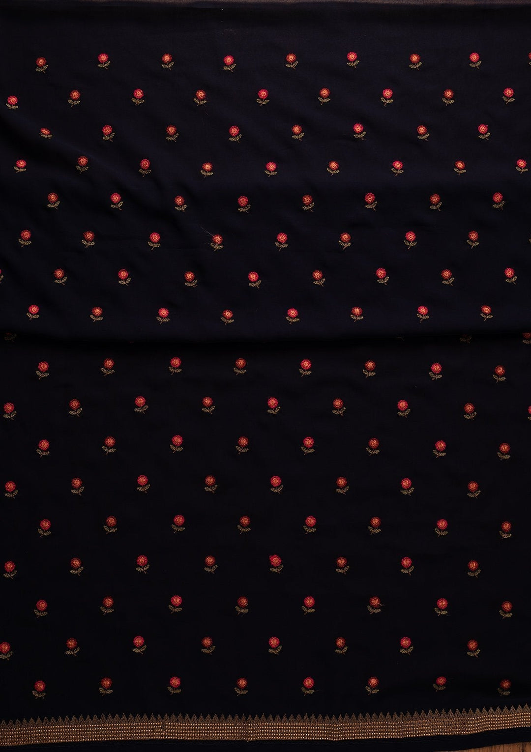 Navy Blue Threadwork Georgette Designer Unstitched Salwar Suit - koskii