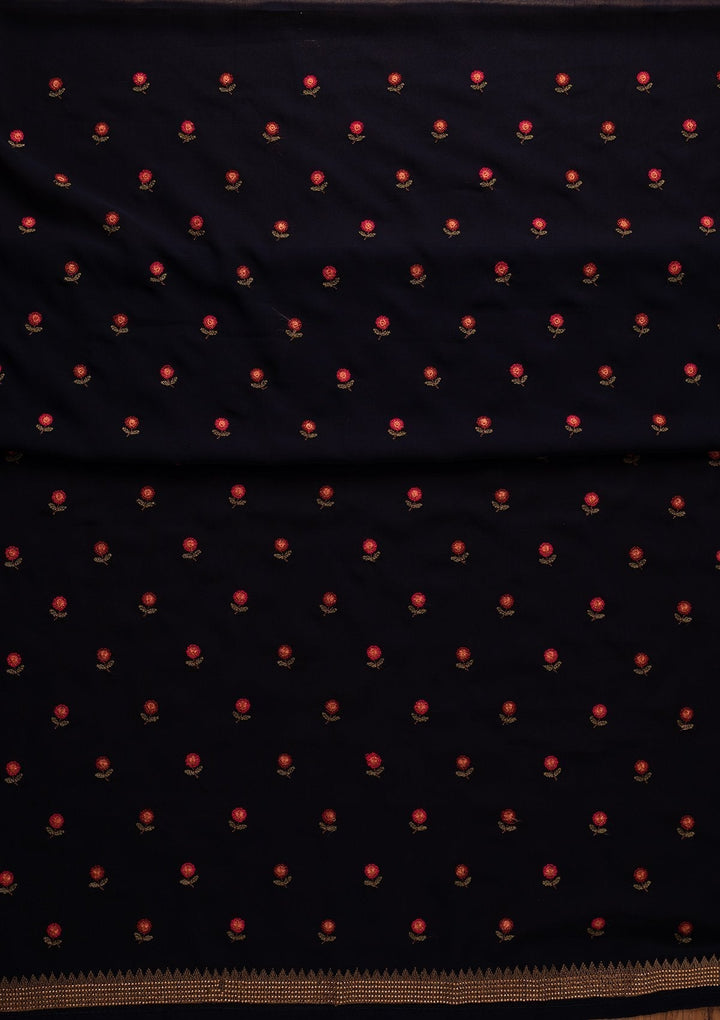 Navy Blue Threadwork Georgette Designer Unstitched Salwar Suit - koskii