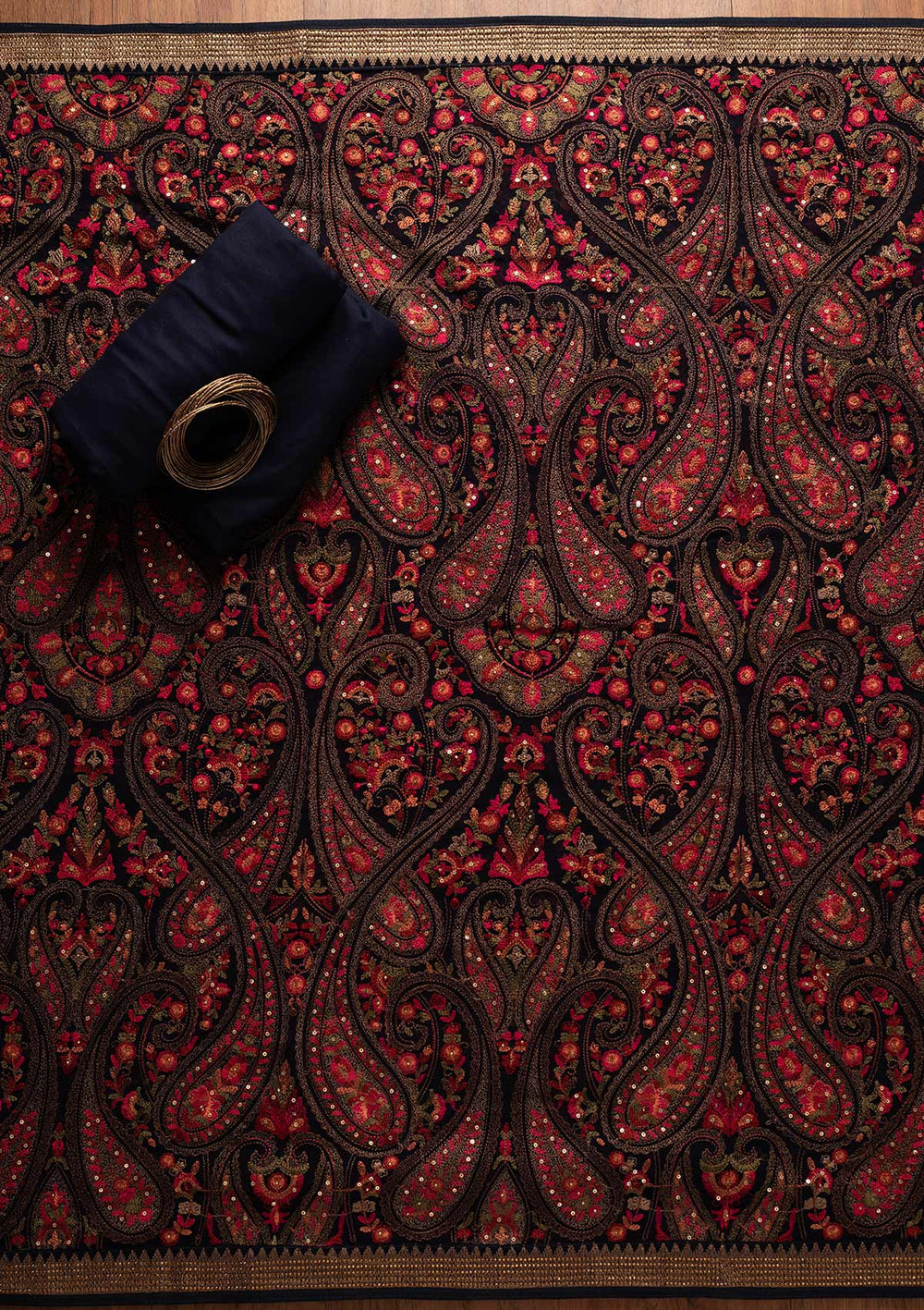 Navy Blue Threadwork Georgette Designer Unstitched Salwar Suit - koskii