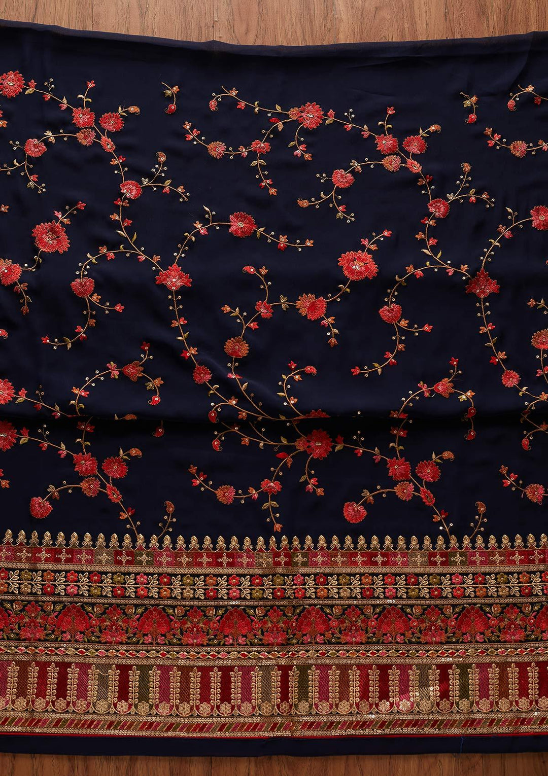 Navy Blue Threadwork Georgette Designer Unstitched Salwar Suit - koskii