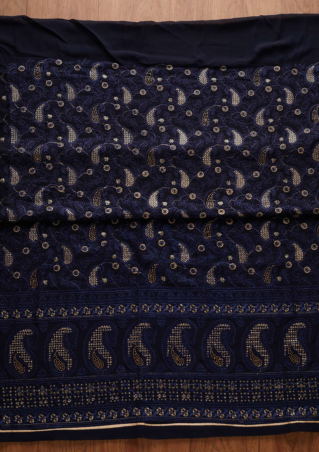 Navy Blue Threadwork Georgette Designer Unstitched Salwar Suit - Koskii