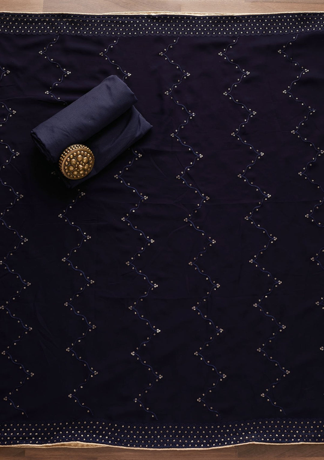 Navy Blue Threadwork Georgette Designer Unstitched Salwar Suit - Koskii