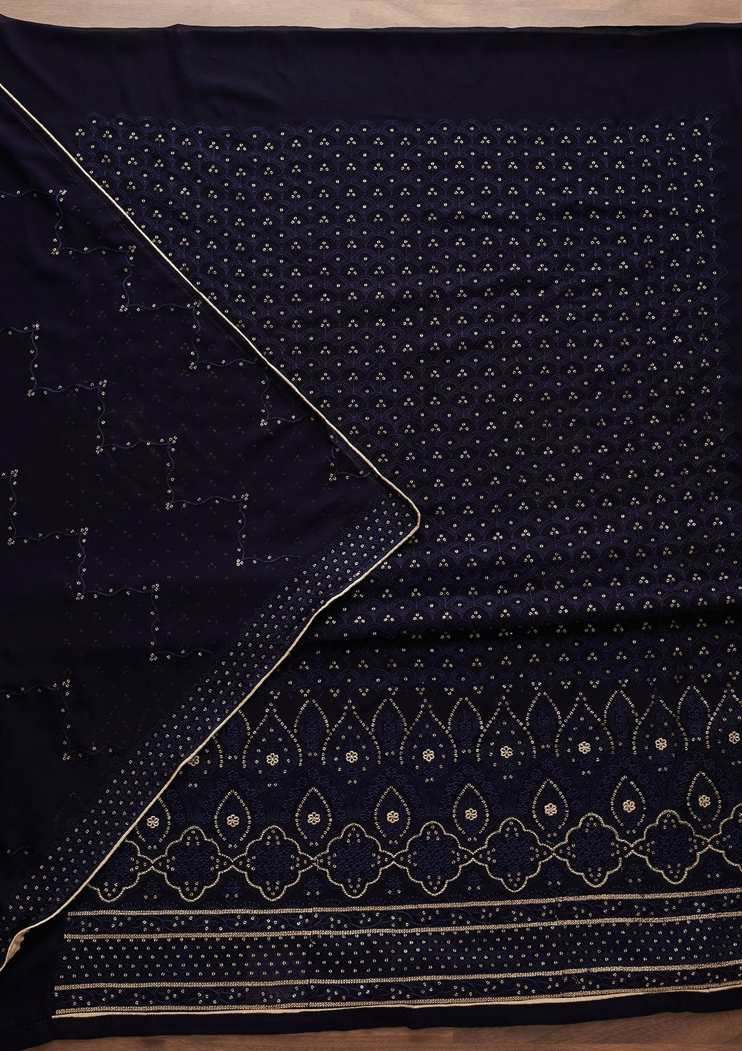 Navy Blue Threadwork Georgette Designer Unstitched Salwar Suit - Koskii