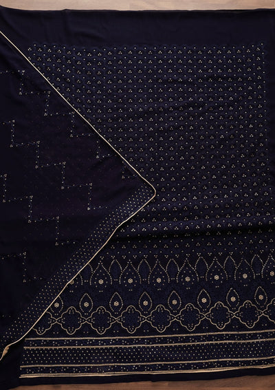 Navy Blue Threadwork Georgette Designer Unstitched Salwar Suit - Koskii